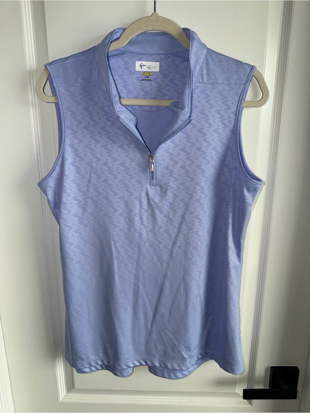 Greg Norman Play Dry Sleeveless Golf Polo Large Blue Quarter Zip Performance